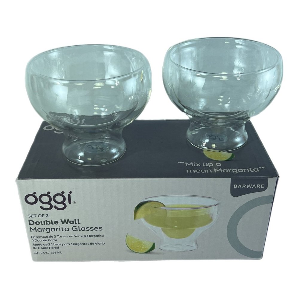 Set of 2 Oggi Hand Blown Double Wall Stemless Margarita Glasses NIOB #2